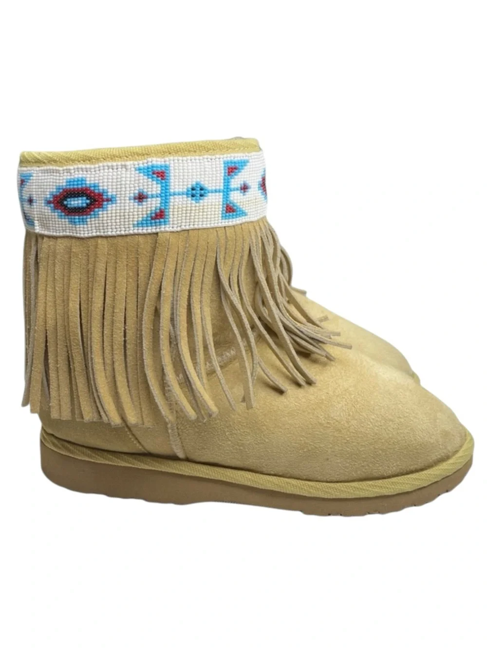 Tylie Malibu ❁ Gypsy Bead Embellished Fringe Shearling Boots ❁ Natural Turquoise